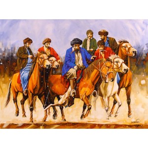 Momin Khan, 36 x 48 Inch, Acrylic on Canvas, Horse Painting, AC-MK-095